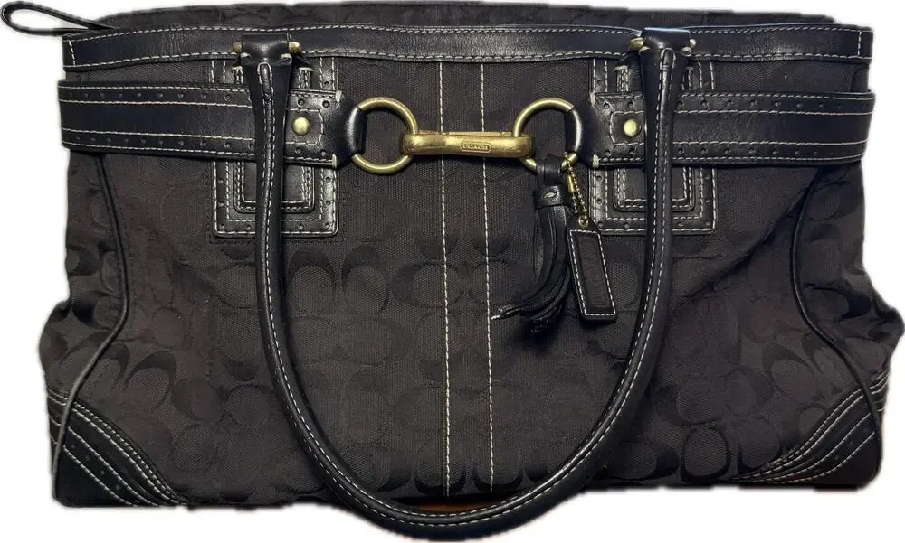 Vintage Coach Hamptons Black Signature Carryall Tote Bag Creed 10537 2007